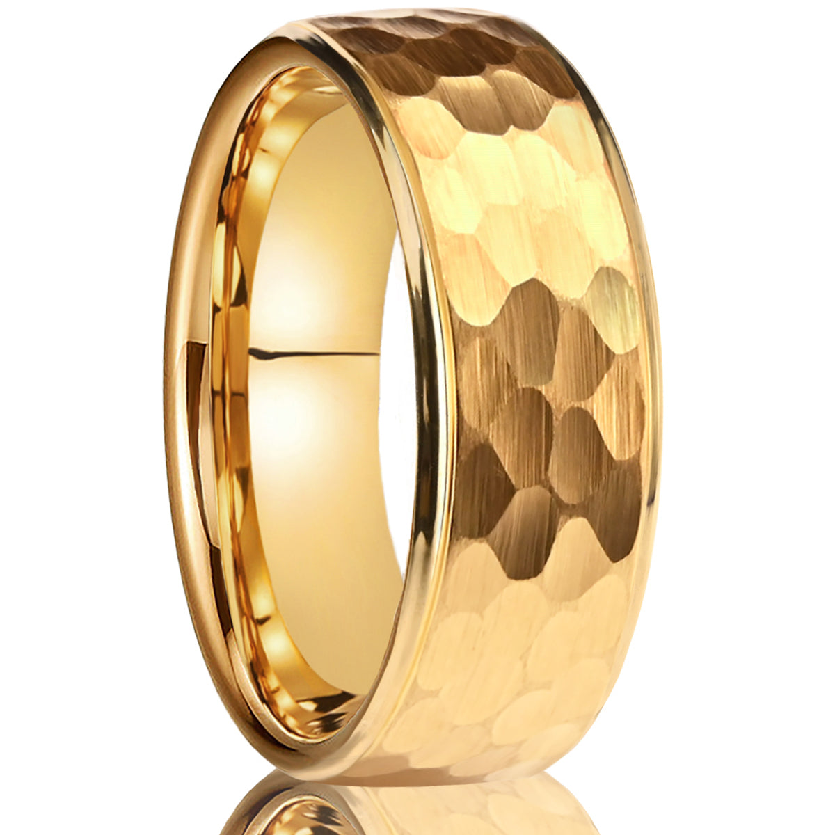 6MM/8MM Gold Hammered Tungsten Carbide Ring – Comfort Fit Men’s Wedding Bands, Engagement Promise Rings-zoom-1