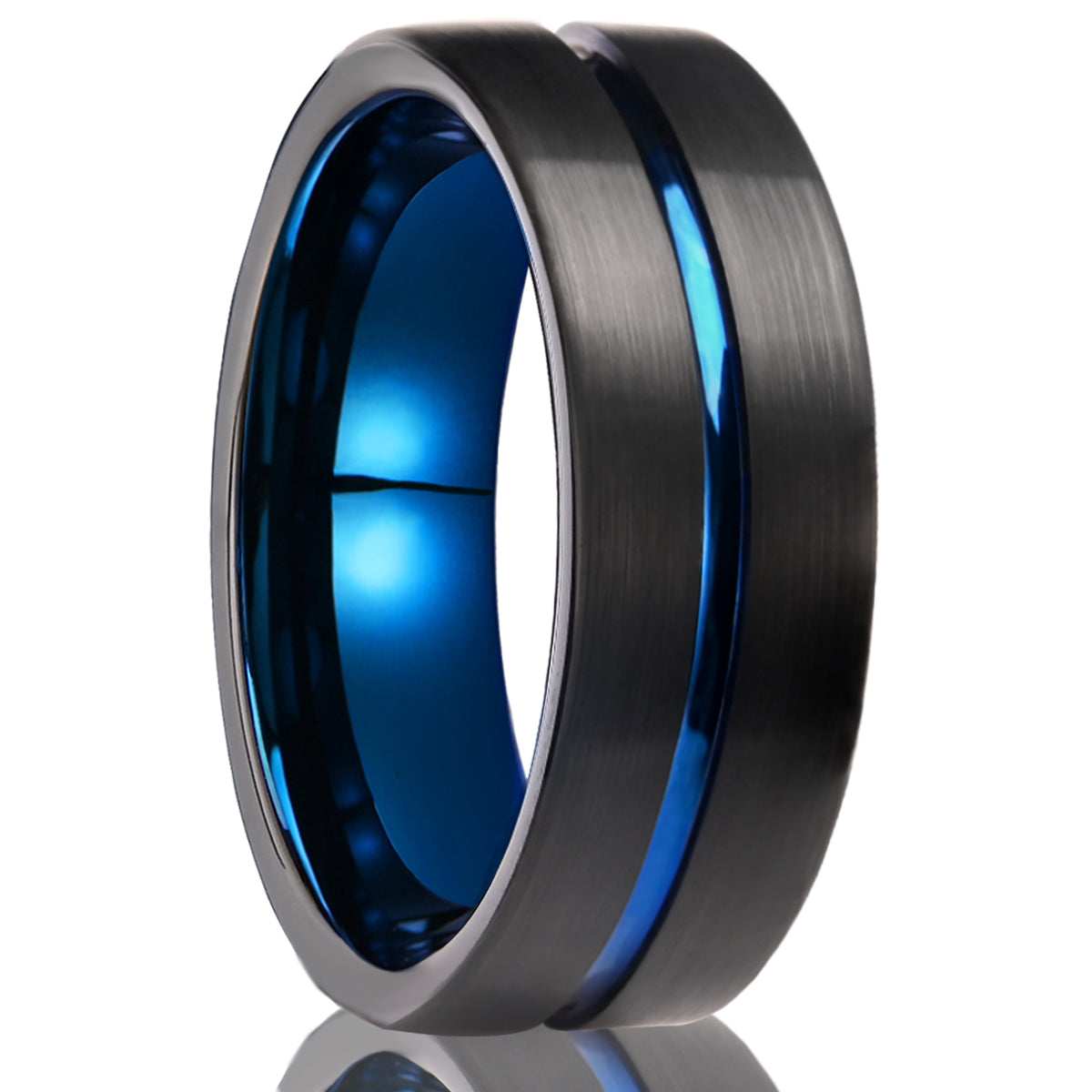 Black & Blue Tungsten Carbide Ring (4mm/6mm/8mm) – Brushed Men’s Wedding Band, Comfort Fit Promise Ring-zoom-1