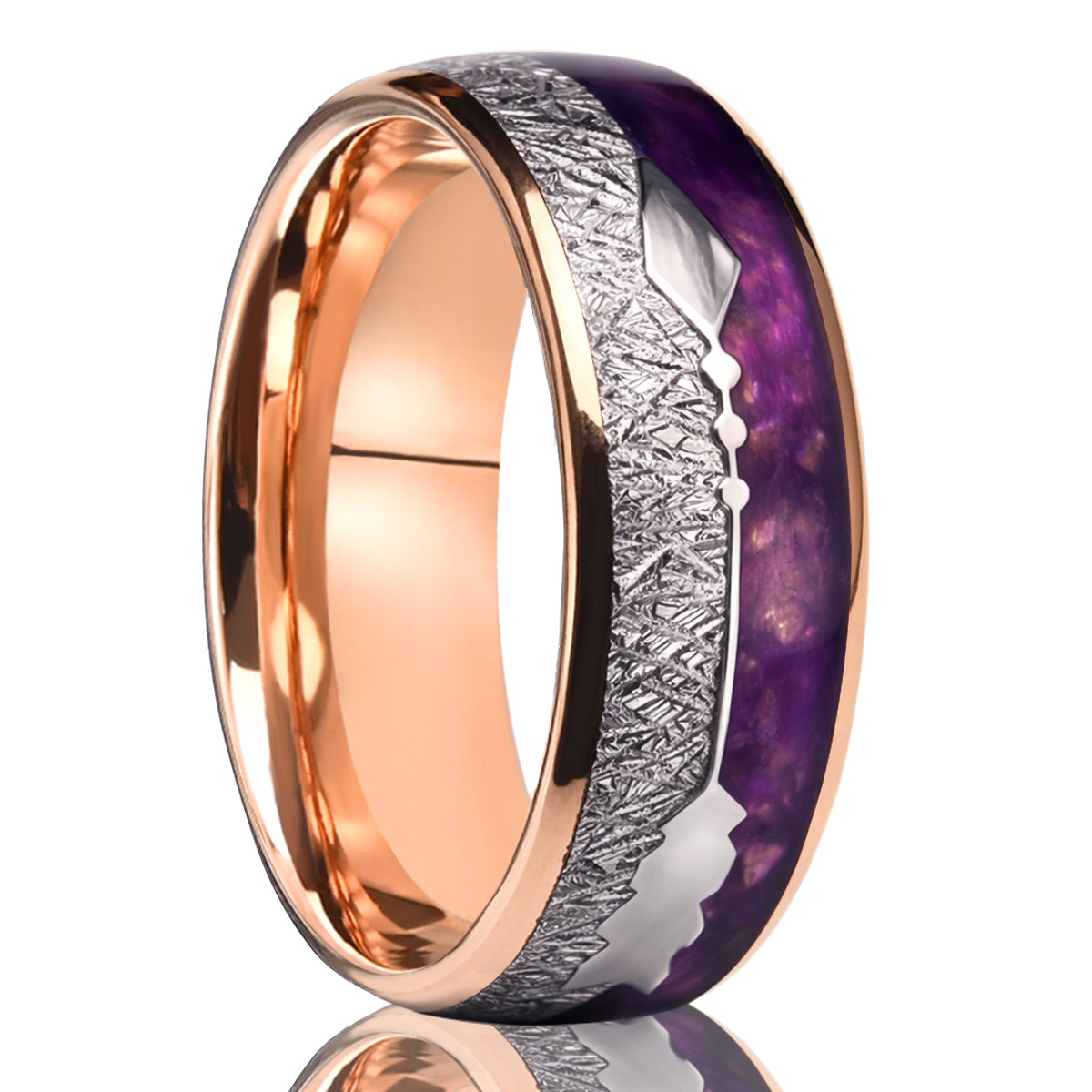 8MM/6MM Rose Gold Tungsten Carbide Ring, Men's Wedding Bands, Cupid's Arrow Ring, Couple's Engagement & Wedding Rings, Promise Ring.-1