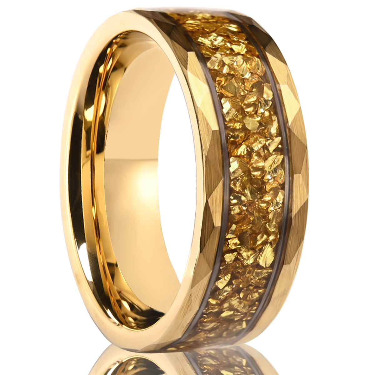 8mm Gold Color Tungsten Carbide Ring, Men's Wedding Bands, Inlaid With Gold Foil, Engagement & Wedding Rings, Comfort Fit