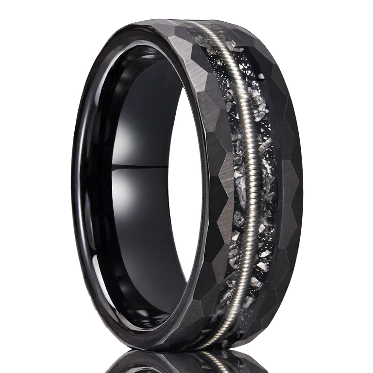 8mm Black Tungsten Carbide Ring Guitar String Ring Meteorite Ring Men's Wedding Bands Engagement Ring Wedding rings