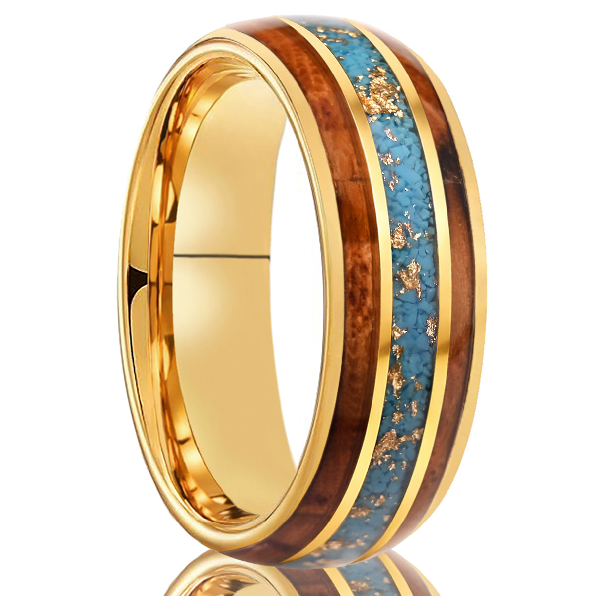 8MM Gold Color Tungsten Carbide Ring Inlaid With Gold Foil Turquoise, Men's Wedding Bands, Engagement & Wedding Ring Promise Ring