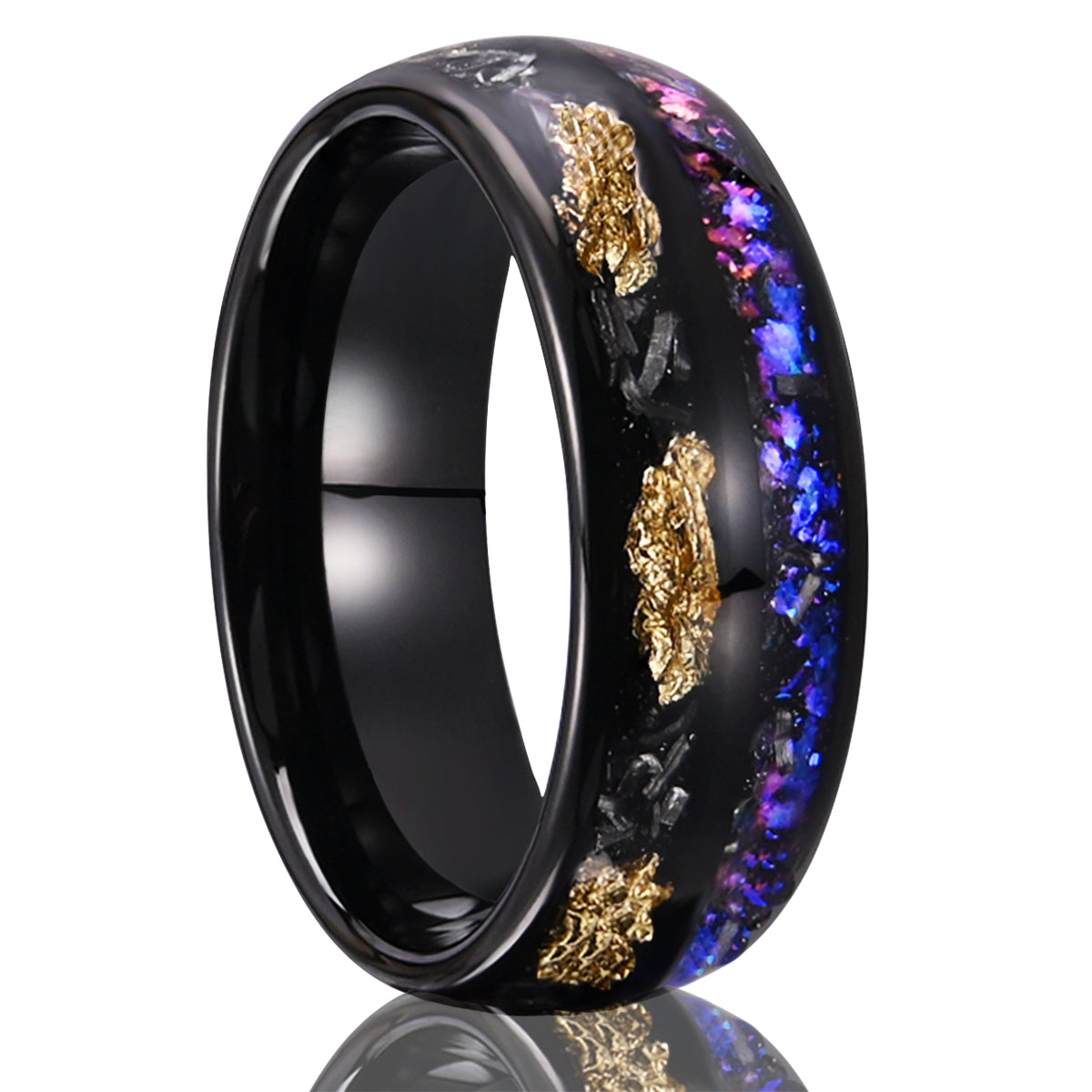 Bague en carbure de tungstène noir 8 mm, style galaxie, alliance pour homme, bague de fiançailles, bague de promesse.-1