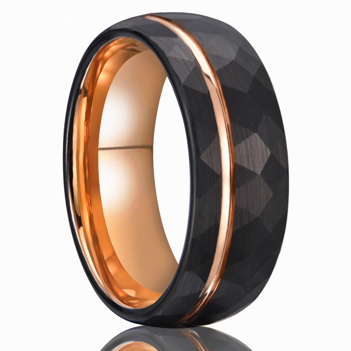 8mm Rose Gold Hammered Tungsten Carbide Ring Men's Wedding Bands Couples Ring Wedding Ring