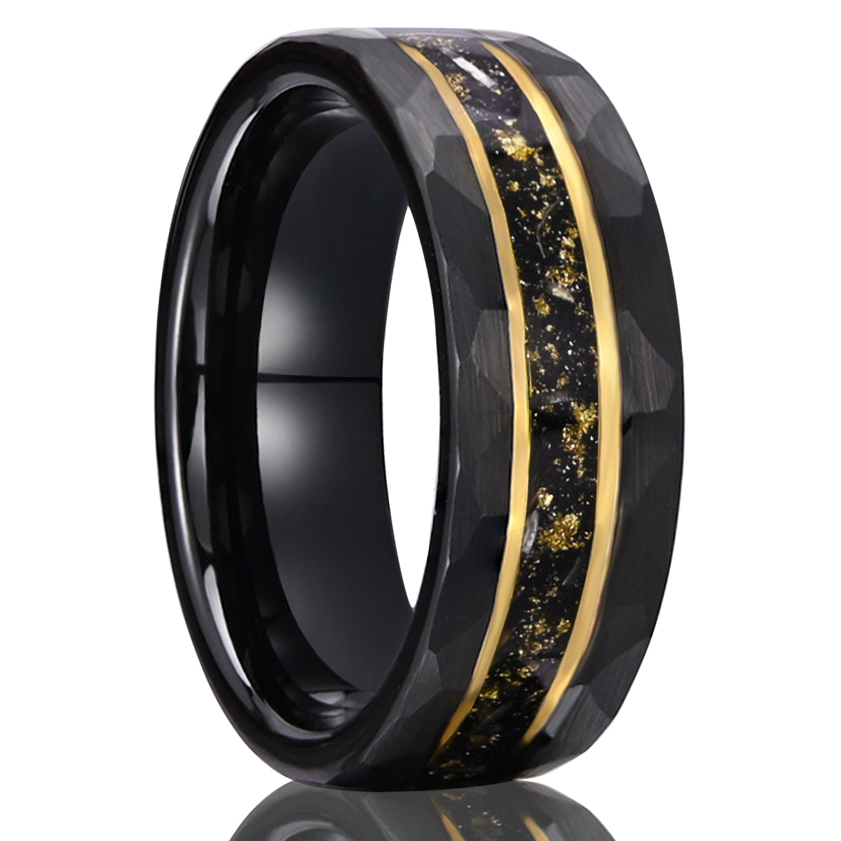 8mm Black Tungsten Carbide Ring, Men's Wedding Bands, Inlaid With Gold Foil, Engagement & Wedding Ring, Promise, Rings-1