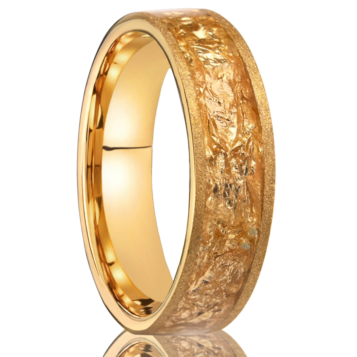 6MM Gold Color Tungsten Carbide Ring Men's Wedding Bands inlaid with Gold Foil 18K Gold Plated Men's ring, wedding engagement rings