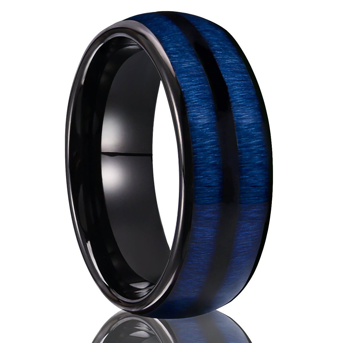 8MM Black Tungsten Carbide Ring, Men's Wedding Bands, Inlaid With Blue Maple Wood, Engagement & Wedding Ring, Promise Ring.-1