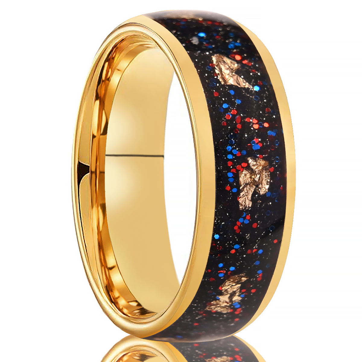 8MM/6MM Gold Color Tungsten Carbide Rings Men's Wedding Bands, Inlaid With Gold Foil And Opal Couples Promise Ring